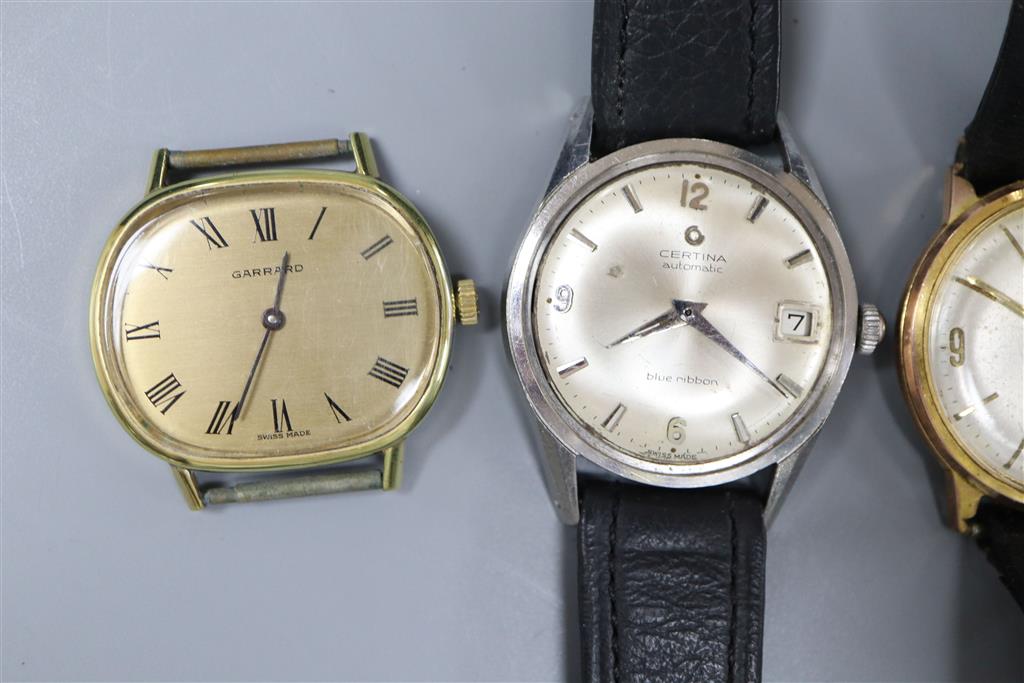 Five assorted gentlemans wrist watches including Certina and Shield.